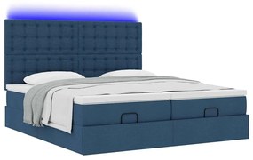 Estrutura de cama otomana com colchões 200x200cm tecido azul