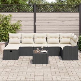 Conjunto de Sofá de Jardim de 8 Peças com Almofadas Preto Rattan Poli