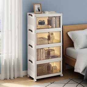 Caixas com tampa, Organizador com rodas, 4 níveis, 26 x 45 x 91 cm Branco