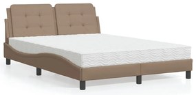 Cama com colchão 140x190 cm couro artificial cappuccino