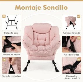 Poltrona grande estofada com almofada de cabeça acolchoada Apoios de braços e bolsa Poltrona Sofá para sala de estar Quarto Rosa