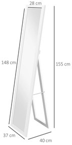 Espelho de Pé 37x155 cm Espelho de Corpo Inteiro Espelho de Parede Retangular com Estrutura de Madeira Branco
