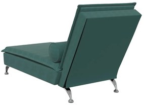 Chaise lounge de massagem com rolo tecido verde-escuro