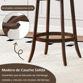 Conjunto de 2 bancos giratórios de bar sem encosto com assentos estofados e apoio para os pés para sala de jantar 46 x 43 x 74 cm Castanho