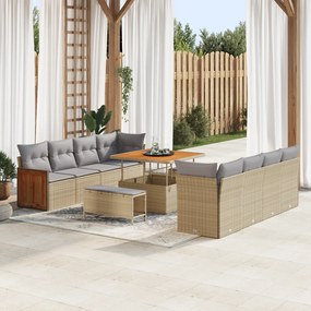 Conjunto de Sofá de Jardim vidaXL de 11 Peças com Almofadas Bege Rattan Acácia