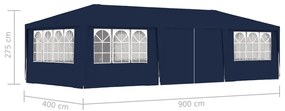 Tenda festas profissional c/ paredes laterais 4x9m 90g/m² azul
