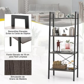 Estante de 4 níveis em escada para escritório Estante industrial com estrutura metálica para plantas 56 x 34 x 138 cm Castanho Escuro