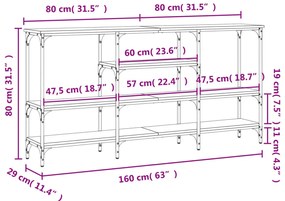 Mesa consola 160x29x80 cm derivados de madeira cinzento sonoma