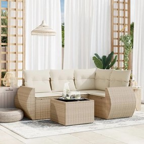 vidaXL 5 pcs conjunto de sofás p/ jardim com almofadões vime PE bege