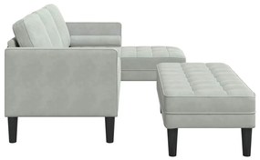 Sofá de Jardim vidaXL com Banco e Almofadas L-Shaped Veludo Cinzento C