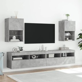 837036 vidaXL Móveis de TV com luzes LED 2 pcs 40,5x30x60 cm cinzento cimento