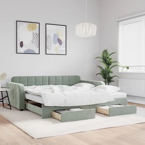 vidaXL Sofá-cama c/ gavetão e gavetas 100x200 cm veludo cinzento-claro