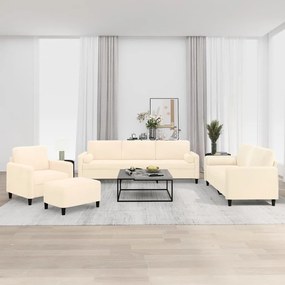vidaXL 4 pcs conjunto sofás c/ almofadas/almofadões veludo cor creme