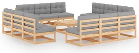 13 pcs conjunto lounge de jardim c/ almofadões pinho maciço