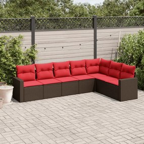 vidaXL 7 pcs conjunto de sofás jardim c/ almofadões vime PE castanho