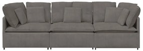 Sofá modular com almofadas tecido corduroy cinzento-claro