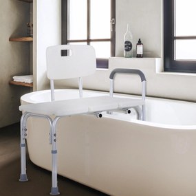 Banco de duche com encosto ergonómico, altura ajustável, pés antiderrapantes, assento amplo, carga máxima de 136 kg, 74 x 53 x 80-92 cm, branco