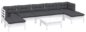 8 pcs conjunto lounge de jardim c/ almofadões pinho branco