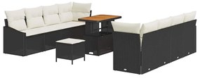 Conjunto de Sofá de Jardim de 11 Peças com Almofadas Preto Rattan Sint