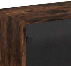 Armário de parede c/ portas vidro 68x37x68,5 cm carvalho fumado