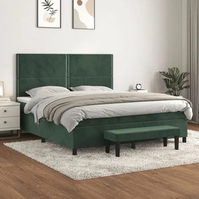 vidaXL Cama com molas/colchão 160x200 cm veludo verde-escuro