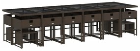 17 pcs conjunto jantar p/ jardim c/ almofadões vime PE castanho