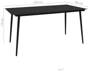 7 pcs conjunto de jantar p/ jardim corda de algodão e aço preto