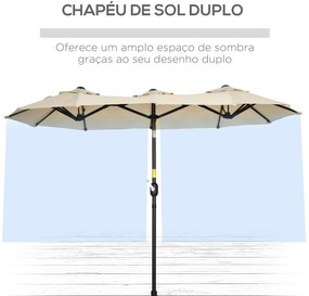 Chapéu de Sol Duplo 295x152x222 cm Chapéu de Sol de Jardim com Inclina
