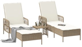 Conjunto de Espreguiçadeiras Conjunto de 3 Bege e Creme