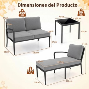 Conjunto de 3 Peças de Jardim: Sofá de 2 Lugares, Sofá em L e Mesa de Centro, 172,5 x 113 x 80 cm, Almofadas Laváveis, Cinzento