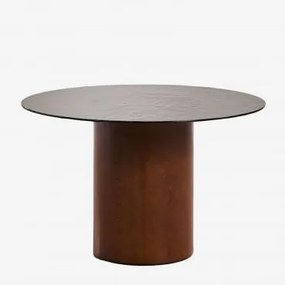 Round Dining Table Ø120 Cm In Tempered Glass And Mdf Asgri Madeira Escura - Sklum