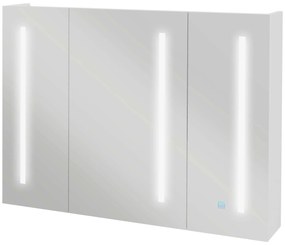 kleankin Armário Casa de Banho com Espelho e Luz LED com 3 Portas Prateleiras Ajustáveis e Interruptor 90x15x70 cm Branco Brilhante