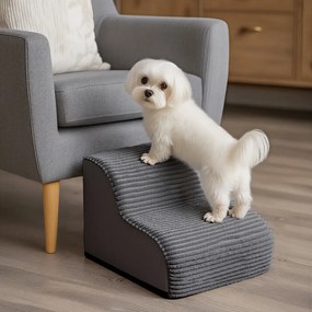 Escada para cães, de 2 degraus 40 x 40 x 30 cm escada para animais de estimação, em veludo com riscas transversais cinza ardósia