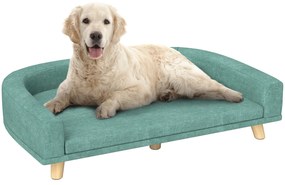 PawHut Sofá para Cães Cama Elevada para Cães Estofada com Almofada Lavável e Pés de Madeira de Pinho 98x67x25 cm Verde | Aosom Portugal