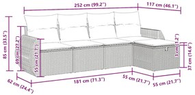 5 pcs conjunto sofás de jardim com almofadões vime PE preto