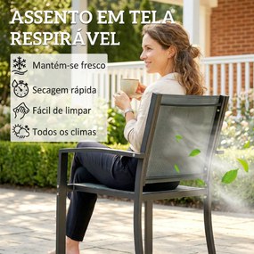 Conjunto de Mesa e Cadeiras com 3 Peças Conjunto de Jardim 2 Cadeiras de Textilene e Mesa de Vidro  Cinzento Claro