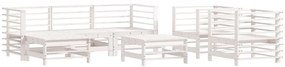 7pcs conjunto lounge jardim c/ almofadões madeira maciça branco