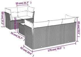 6 pcs conjunto sofás de jardim c/ almofadões vime PE preto