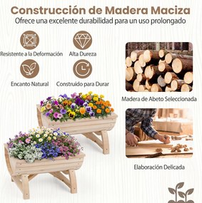 Conjunto de 2 vasos de madeira de abeto em forma de meio barril com orifícios de drenagem para flores e vegetais, para interior e exterior, acabamento