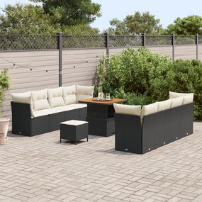 Conjunto de Sofá de Jardim vidaXL com 11 Peças e Almofadas Pretas de R