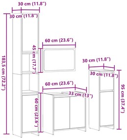 4 pcs conj. móveis casa banho derivados madeira carvalho sonoma