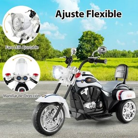 Moto estilo chopper Crianças a bateria 6V 91 x 48 x 64 cm com música, marcha à frente e atrás, experiência de condução realista Branca