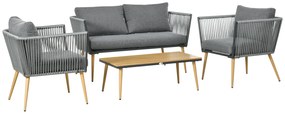 Outsunny Conjunto de Móveis de Jardim de Vime 4 Peças com Sofá de 2 Lugares 2 Poltronas e Mesa de Centro Cinza