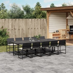 11 pcs conjunto de jantar p/ jardim c/ almofadões vime PE preto