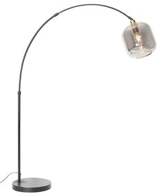 Candeeiro de Arco Preto com Dourado e Vidro Fumê - Zuzanna