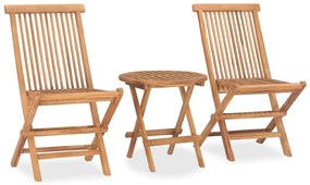 3 pcs conj. jantar dobrável exterior c/ almofadão teca maciça