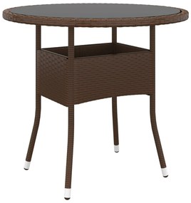 3 pcs conjunto de jantar para jardim vime PE castanho