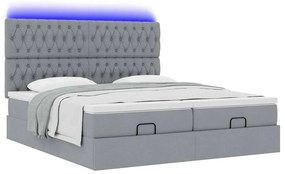 Estrutura de cama otomana com colchões tecido cinzento claro