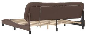 Estrutura cama c/ luz LED 200x200 cm couro artificial castanho