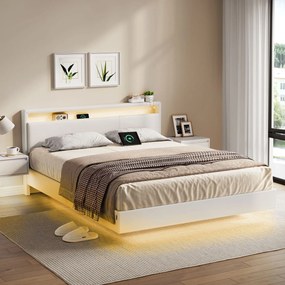 Estrutura de cama 160 x 200 cm com iluminação LED e 3 portas USB e 1 porta tipo C Branca